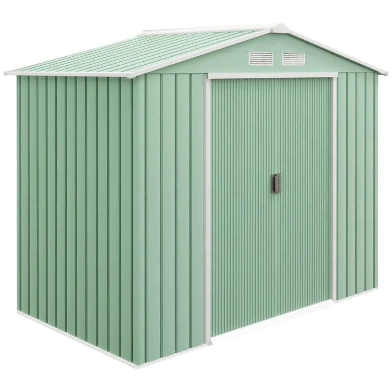 Sportnow Galvanised Steel Multi-functional Outdoor Storage Shed With Lockable Double Doors & Floor Foundation - Light Green
