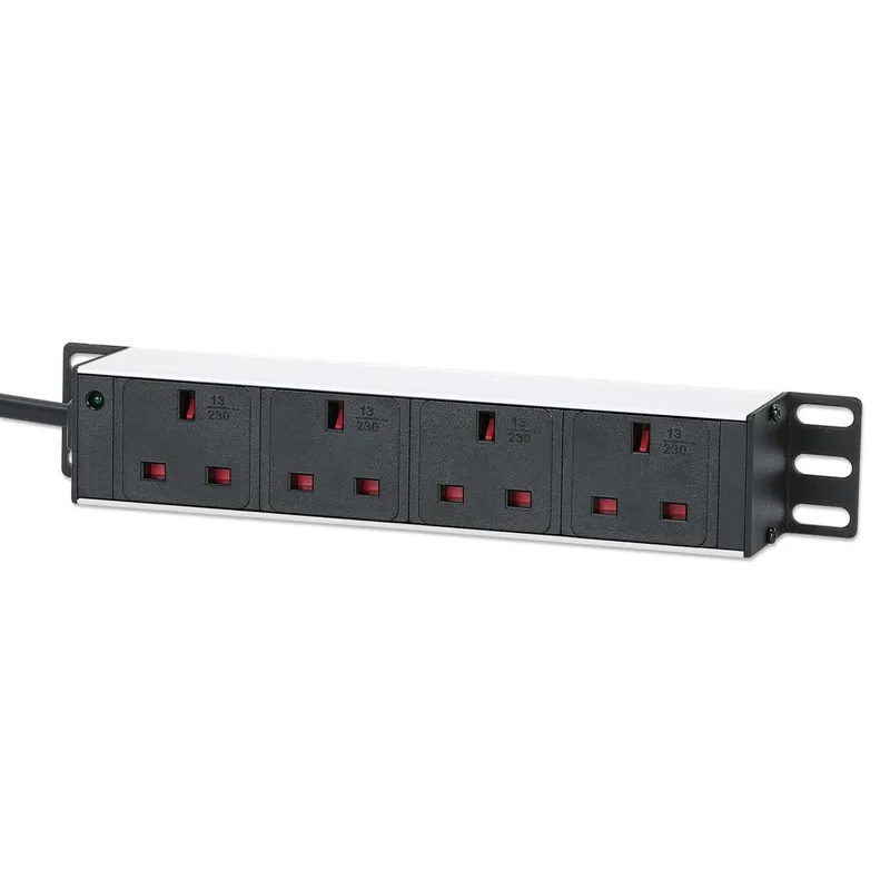 Intellinet 10" 1U PDU 4-way UK With Indicator Rackmount Power Distribution Unit UK 3-pin outlets 3m power cord output