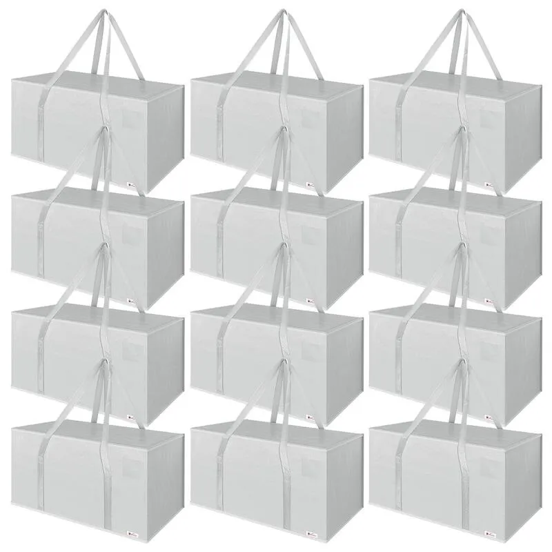 Vinsani 12 Pack Grey Moving Bags - Durable, Spacious, Easy Carry