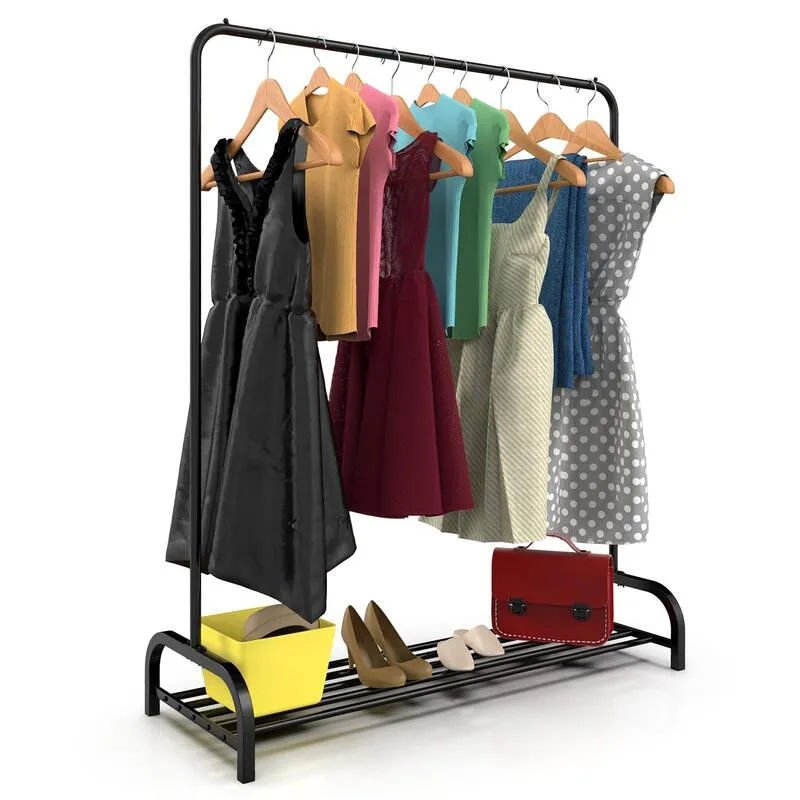 Vinsani Black Clothes Rail & Shoe Rack Set