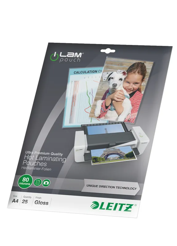 Leitz iLAM Ultra-premium Glossy A4 Laminating Pouches with UDT. 80 mic