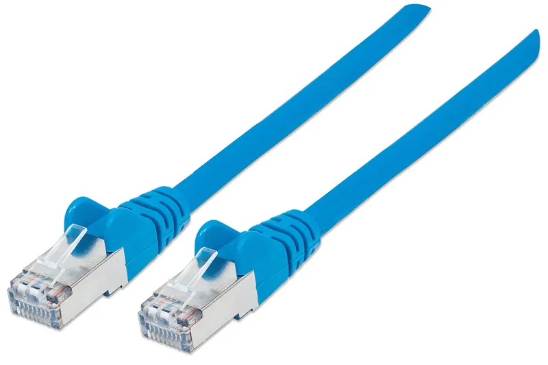 Intellinet Network Patch Cable Cat6A 10m Blue Copper S/FTP LSOH / LSZH PVC RJ45 Gold Plated Contacts Snagless Booted Lifetime Warranty