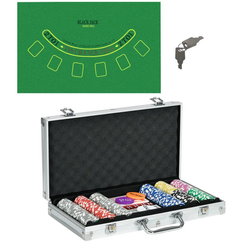 Sportnow 300-piece Poker Chip Set With Gaming Mat & Aluminium Case - Professional Casino-grade Chips For 2-10 Players