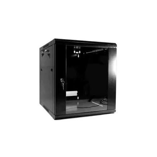 XeLAN Black 9u Wall Rack 600mm Deep with Glass front Door
