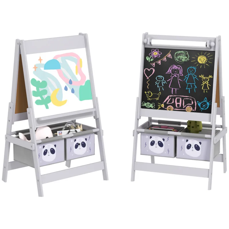 Aiyaplay Multi-surface Kids Easel With Paper Roll, Blackboard & Whiteboard - Grey