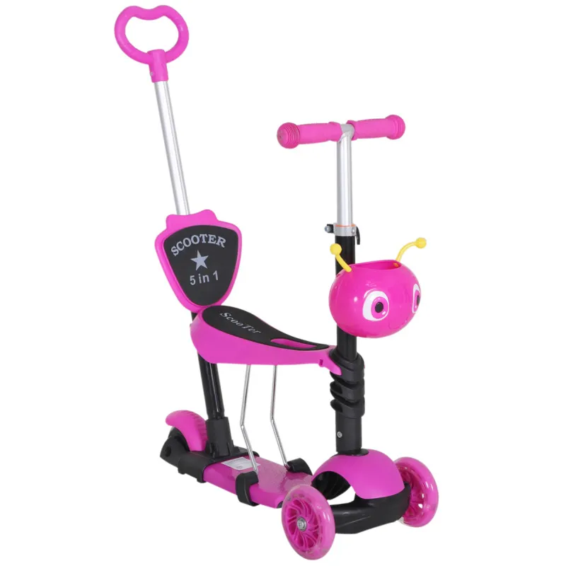 Homcom 5-in-1 Kids Baby Toddler Kick Scooter With Removable Seat, Height Adjustable