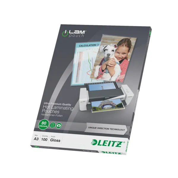 Leitz iLAM Ultra-premium Glossy A3 Laminating Pouches with UDT 80 microns Pack of 100