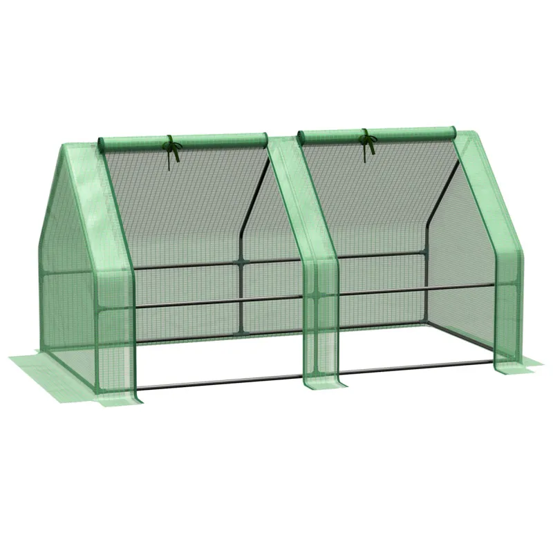 Outsunny Mini Greenhouse Steel Frame Pe Cover Two Roll-up Doors 180cm X 90cm X 90cm