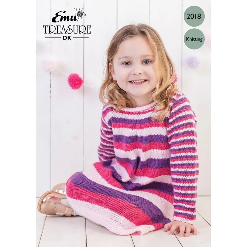Emu Treasure DK Girl's Candy Stripe Dress 2018 Knitting Pattern PDF 1.5 to 4 Years