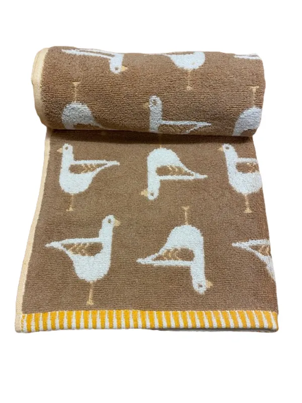 Bellissimo Home Turkish Cotton Jacquard Bath Towel - Beige With Seagull Design