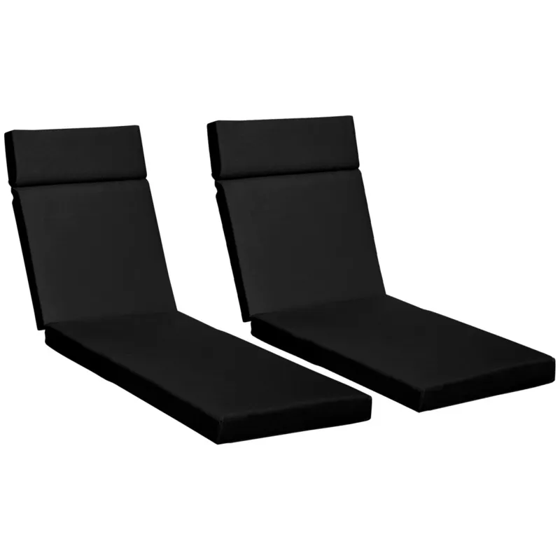 Outsunny Polyester Thick Cotton Lounger Cushions With Ties - Black, 196cm X 55cm (set Of 2)