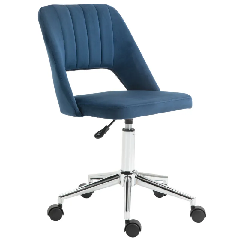Vinsetto Velvet-feel Armless Office Chair 360 Swivel Dark Blue