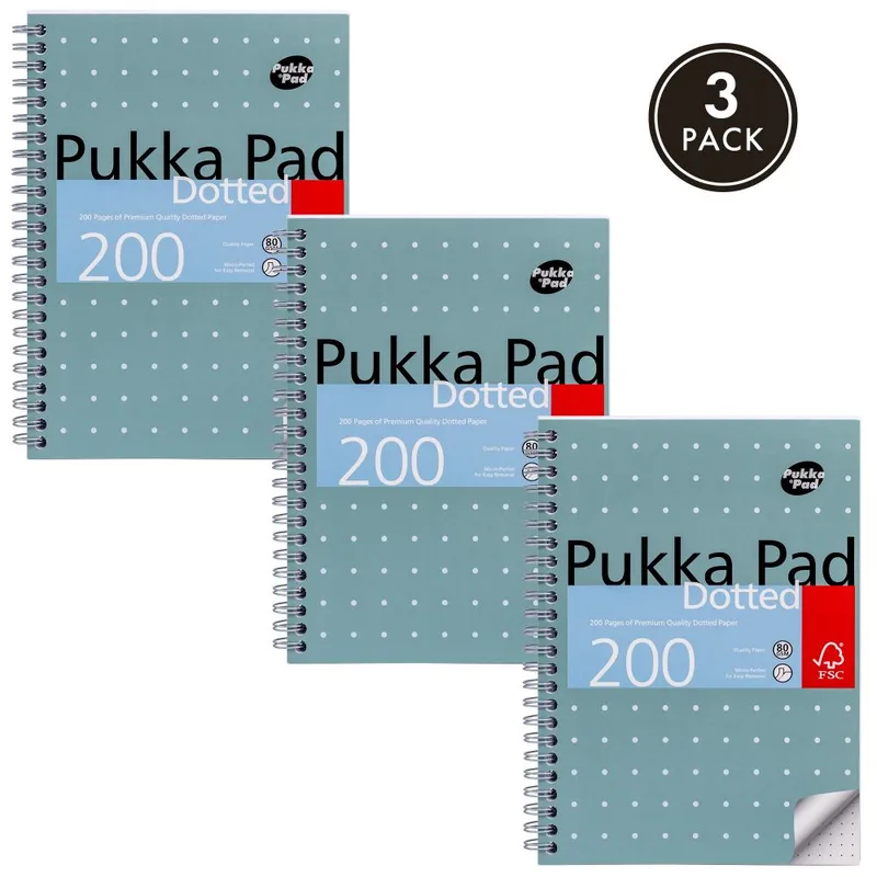 Pukka Metallic Jotta Notepad Wirebound A5 5mm Dotted Grid 200 Perforat