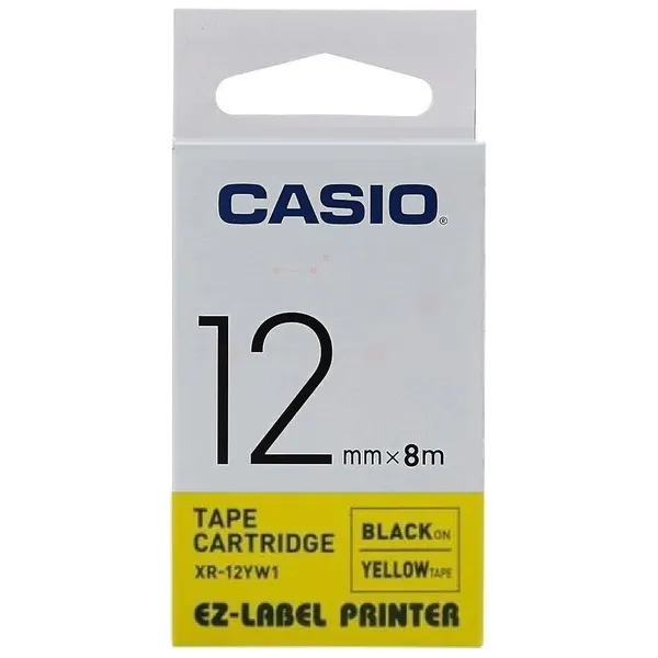 Casio XR-12YW1 Ribbon black on yellow 12mm x 8m for Casio Labelprinter