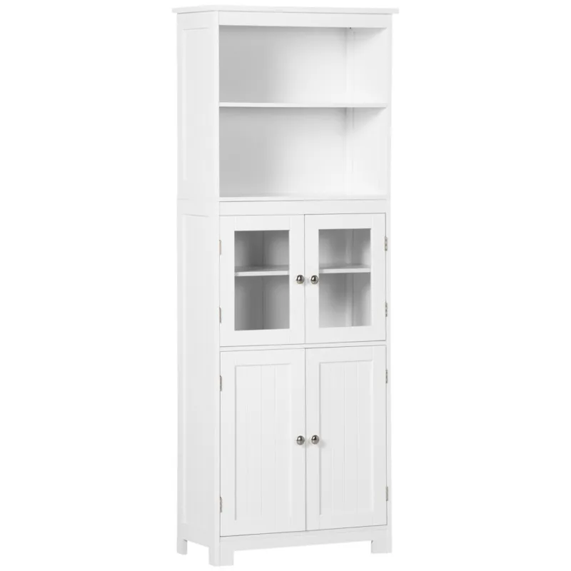 Homcom White Kitchen Storage Cabinet With Glass Doors & Adjustable Shelves