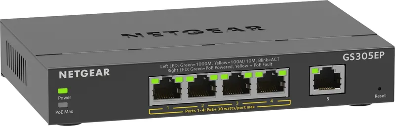 NETGEAR 5-Port Gigabit Ethernet PoE+ Plus Switch (GS305EP) Managed L2/