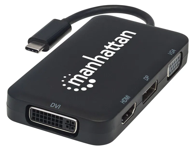Manhattan USB-C Dock/Hub. Ports (x4): DisplayPort. DVI-I. HDMI or VGA.