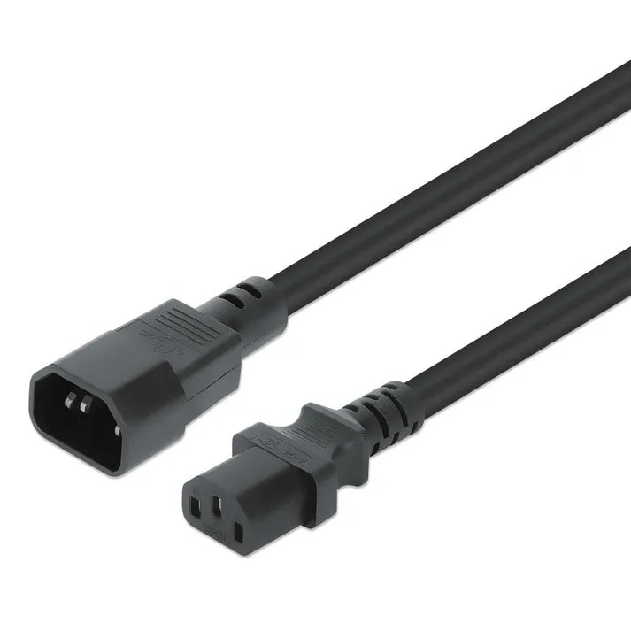 Manhattan Power Cord/Cable C14 Male to C13 Female (kettle lead) Monitor to CPU 5m 10A Black Lead Lifetime Warranty