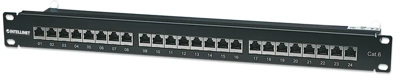 Intellinet Patch Panel Cat6 FTP 24-Port 1U Shielded 90 Top-Entry Punch-Down Blocks Black