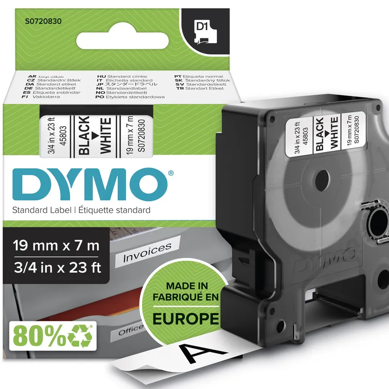Dymo 45803/S0720830 DirectLabel-etikettes black on white 19mm x 7m for