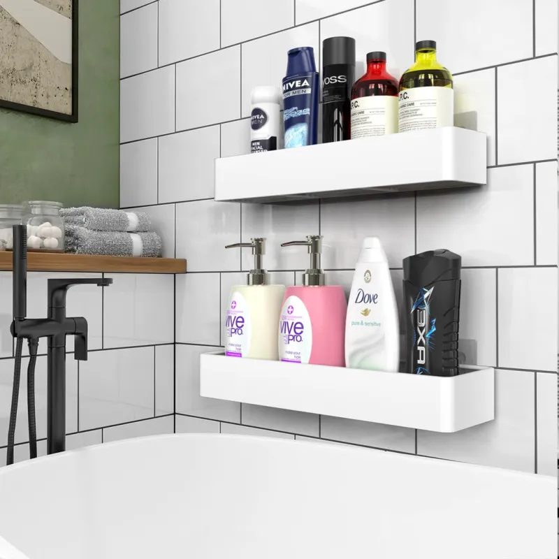 Vinsani White 2-piece Shower Caddy Set - Drill-free Installation