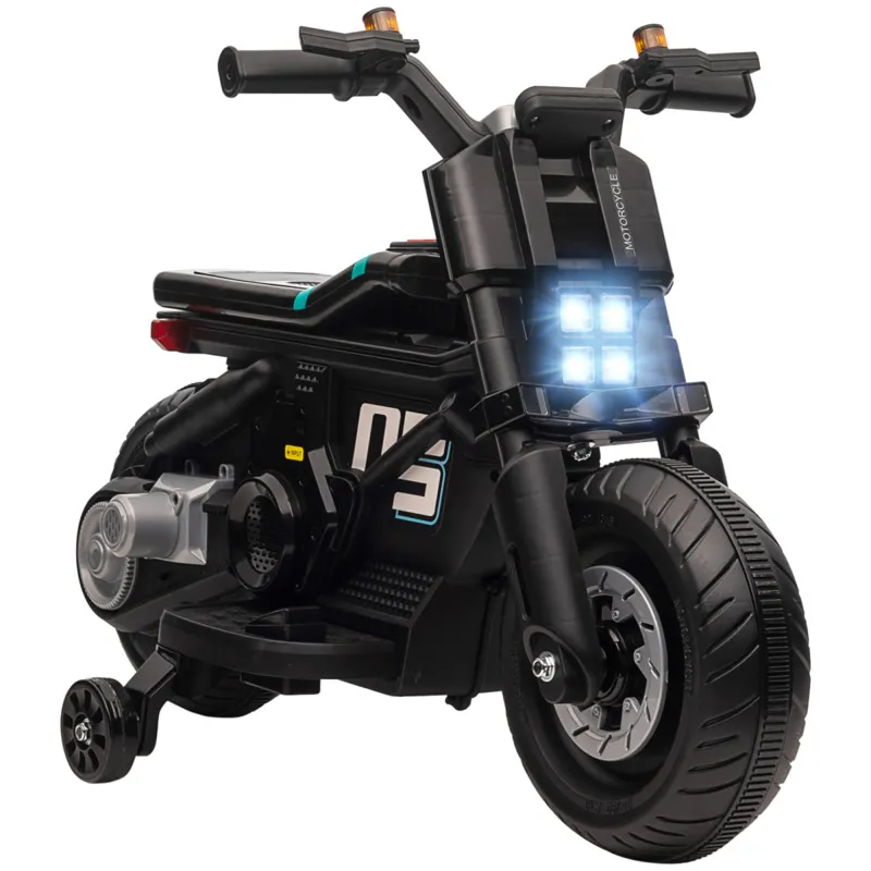 6v Electric Motorbike For Kids 3-5 Years - Black With Training Wheels