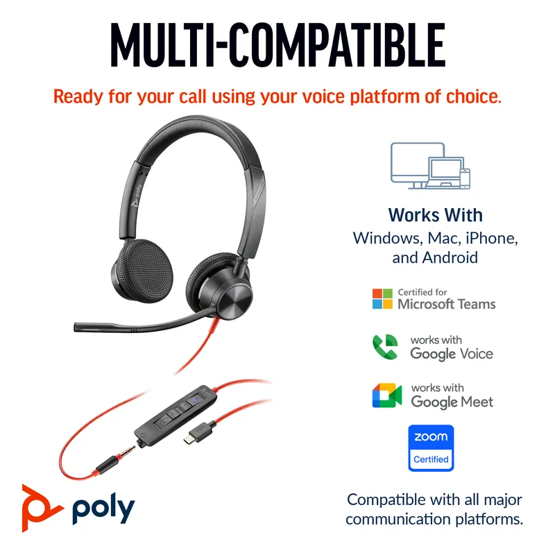 HP Poly Blackwire 3325 Stereo Microsoft Teams Certified USB-C Headset