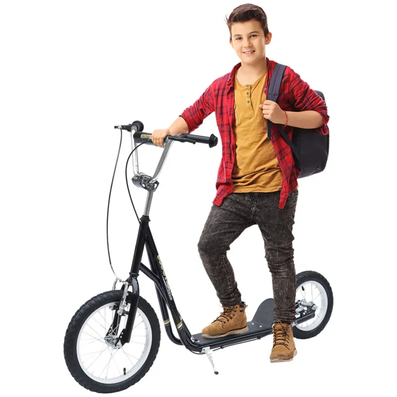 Adjustable Height Teen Scooter Dual Brakes Wide Foot Deck Rubber Wheels Kickstand