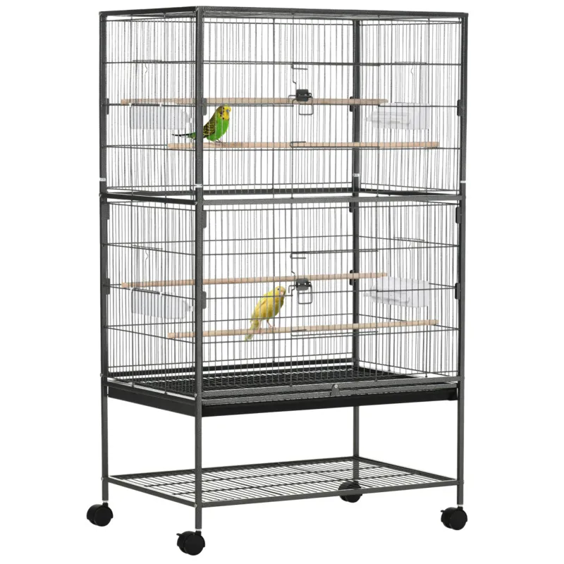 Large Grey Aviary With Rolling Stand & Slide-out Tray For Small Birds