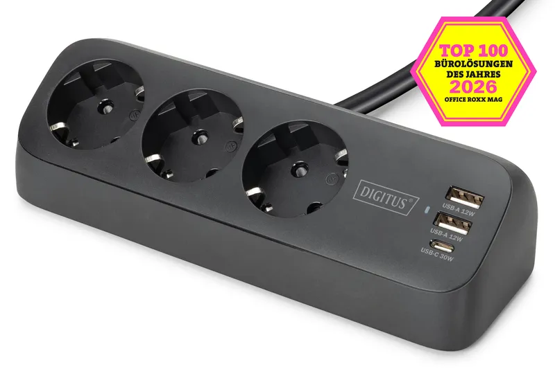 Digitus 3-way office socket strip with 2x USB-A and 1x USB-C connectio