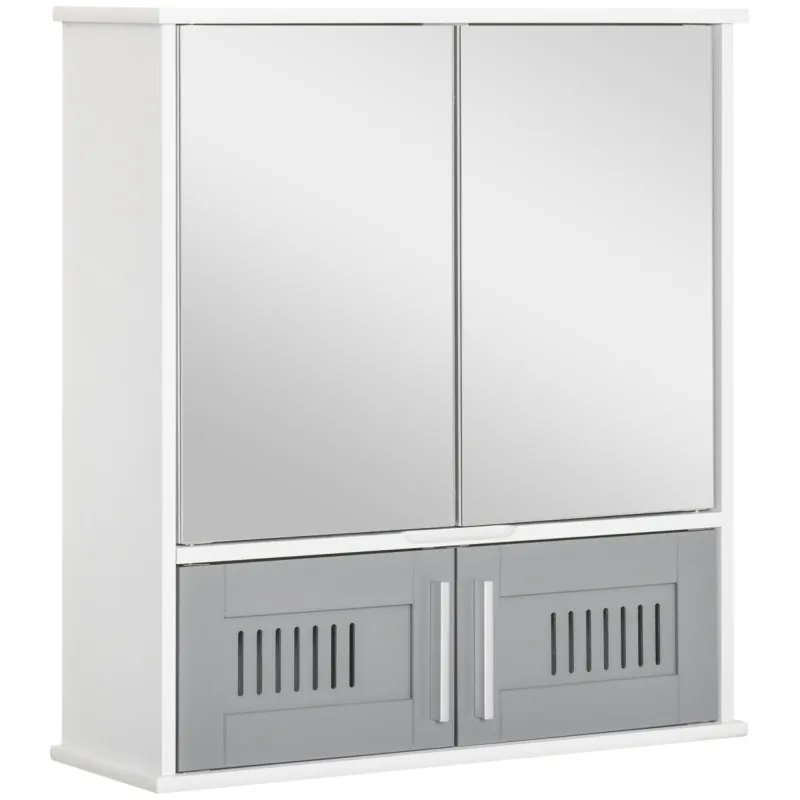 Kleankin Wall Mounted Bathroom Storage Cabinet With Mirror - Grey