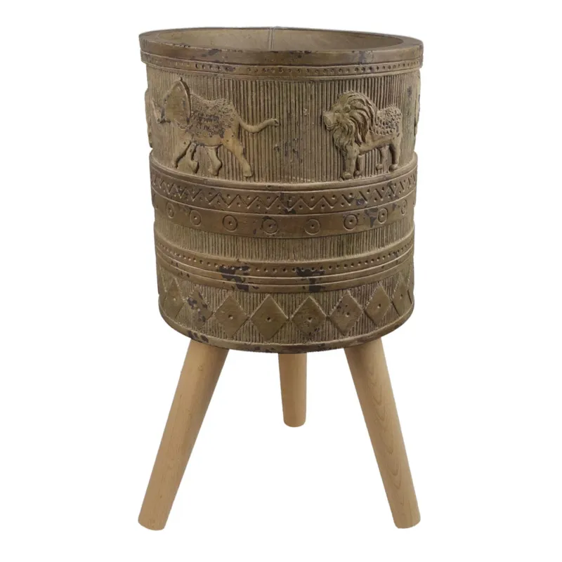 Leaf 55cm X 29cm Large Jungle Planter With Legs Embossed Lion Elephant