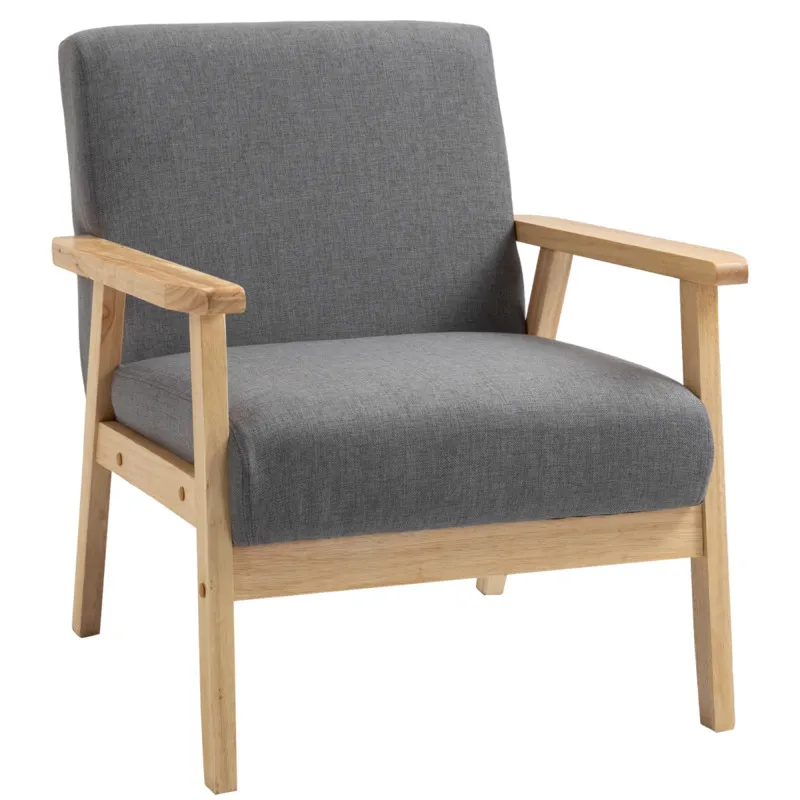 Homcom Linen Upholstered Accent Armchair - Grey/oak