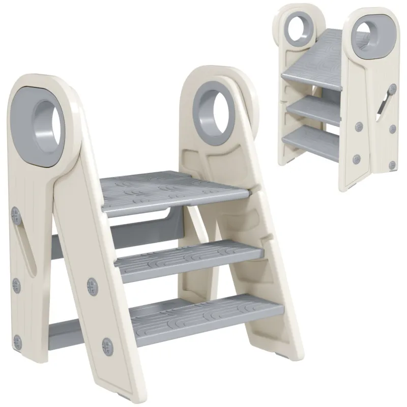 Aiyaplay Foldable Toddler Tower - Grey, Adjustable Height, Non-slip, With Handle