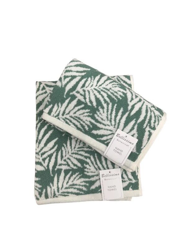 Bellissimo Home Botanical Leaf Turkish Cotton Jacquard Hand Towel - Green
