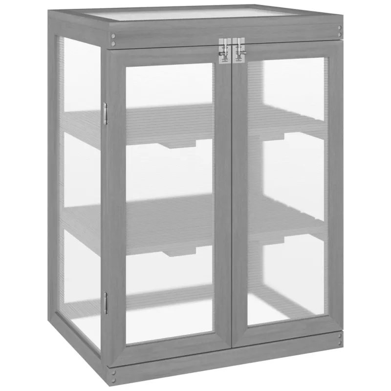 Outsunny Fir Wood Cold Frame Grow House With Polycarbonate Panels - 3-tier