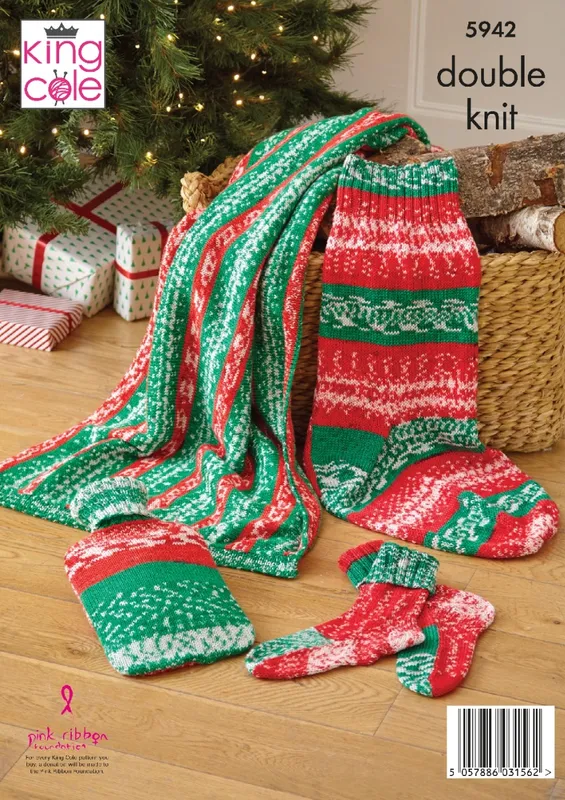 King Cole Knitting Pattern Blanket Stocking Hot Water Bottle Fjord DK P5942
