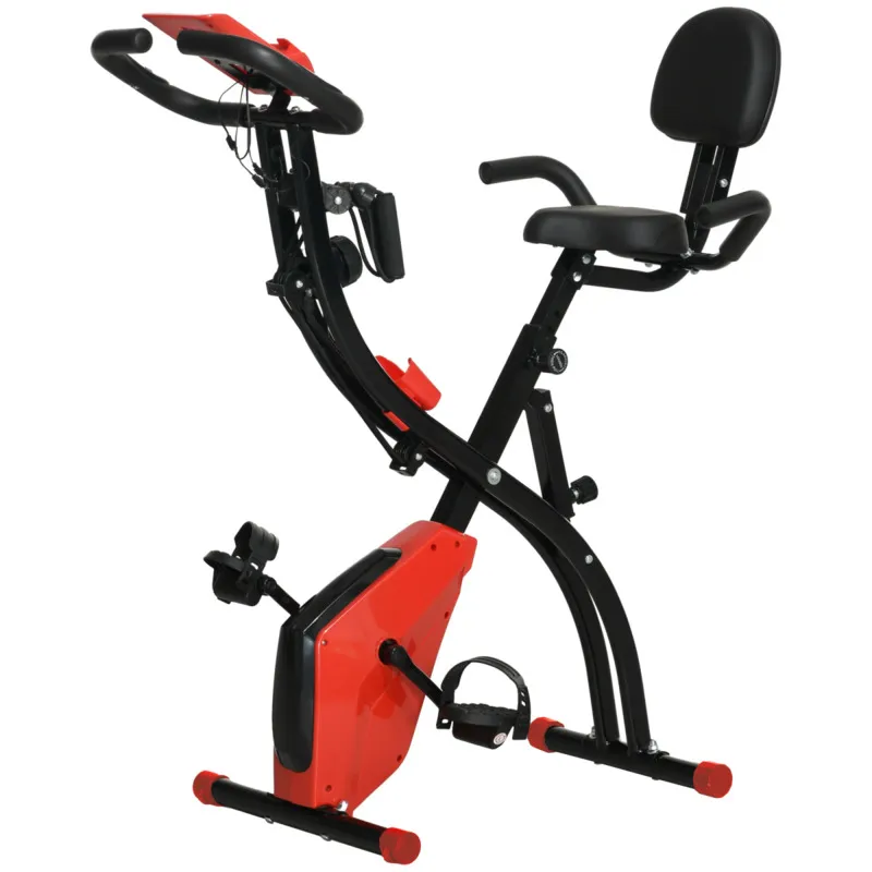 Homcom 2-in-1 Upright & Recumbent Exercise Bike With Pulse Sensor & 8 Resistance Levels - Red