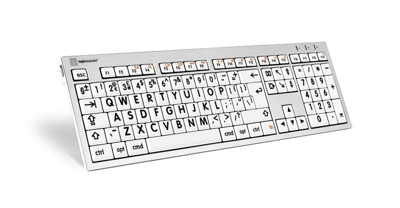 Logickeyboard LKB-LPRNTBW-CWMU-UK keyboard Office USB QWERTY UK English Black Silver White