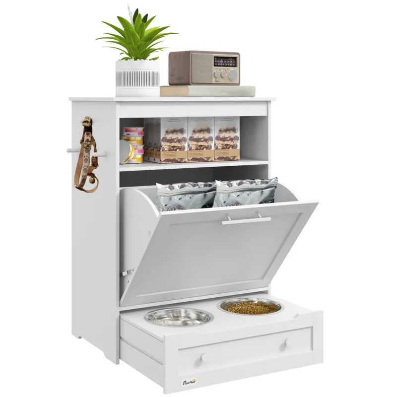 Pawhut Pet Feeder Station With Integrated Bowls - White