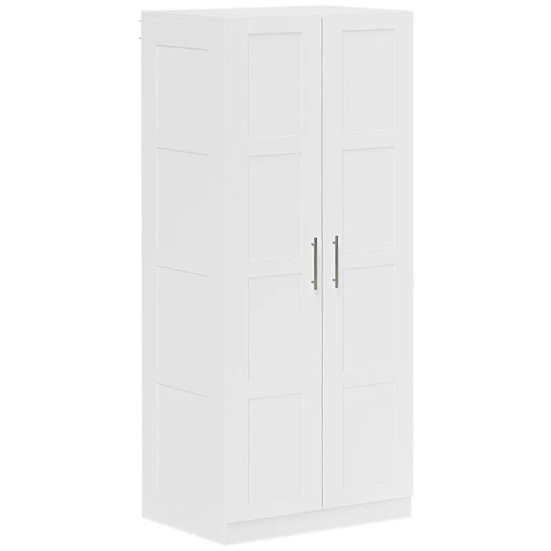 Homcom Wardrobe For Bedroom, Double Wardrobe With Hanging Rail, White
