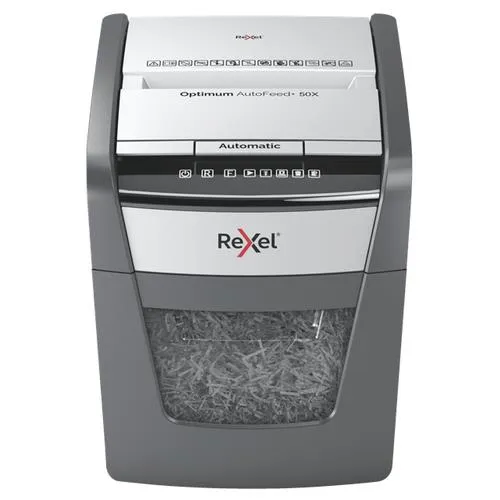 Rexel Optimum AutoFeed+ 50X paper shredder Cross shredding 55 dB 22 cm Black Silver
