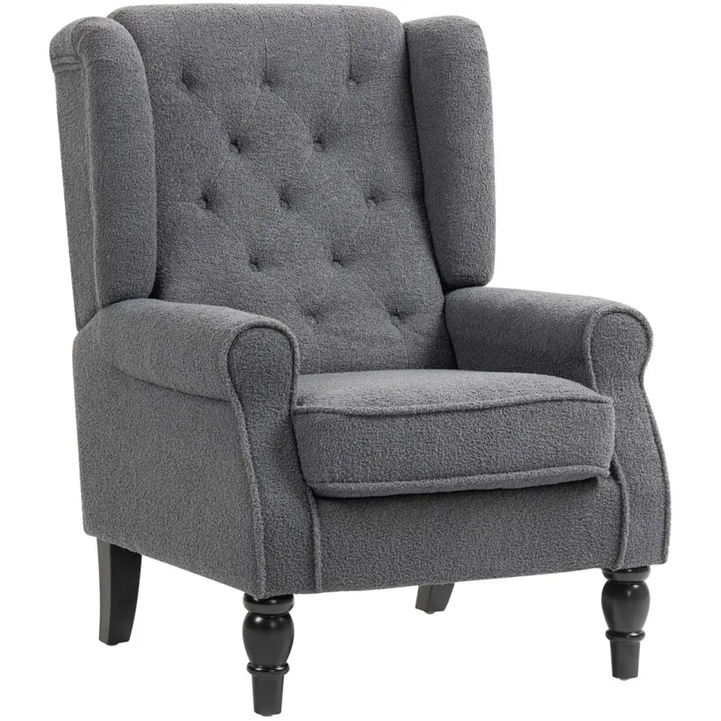 Homcom Wooden Frame Upholstered Accent Armchair - Charcoal Grey, 160kg Capacity