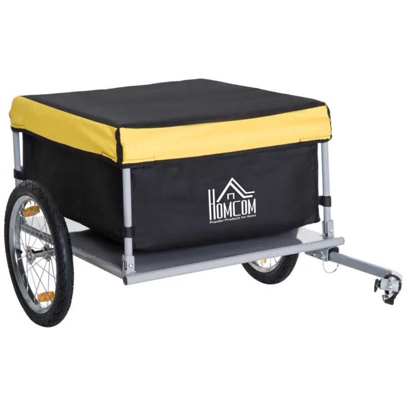 Homcom Steel Frame Bike Cargo Trailer With High Visibility Yellow Top - 18mm X 10mm