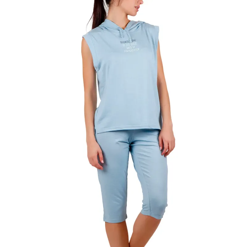 Women's Sleeveless Hooded Sweatshirt and Leggings Set Admas The Silence