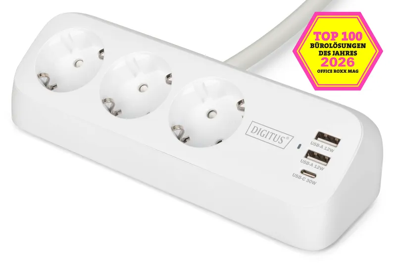 Digitus 3-way office socket strip with 2x USB-A and 1x USB-C connectio