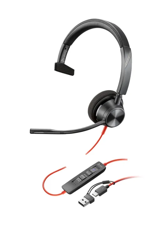 HP Poly Blackwire 3310 Monaural Microsoft Teams Certified USB-C Headse