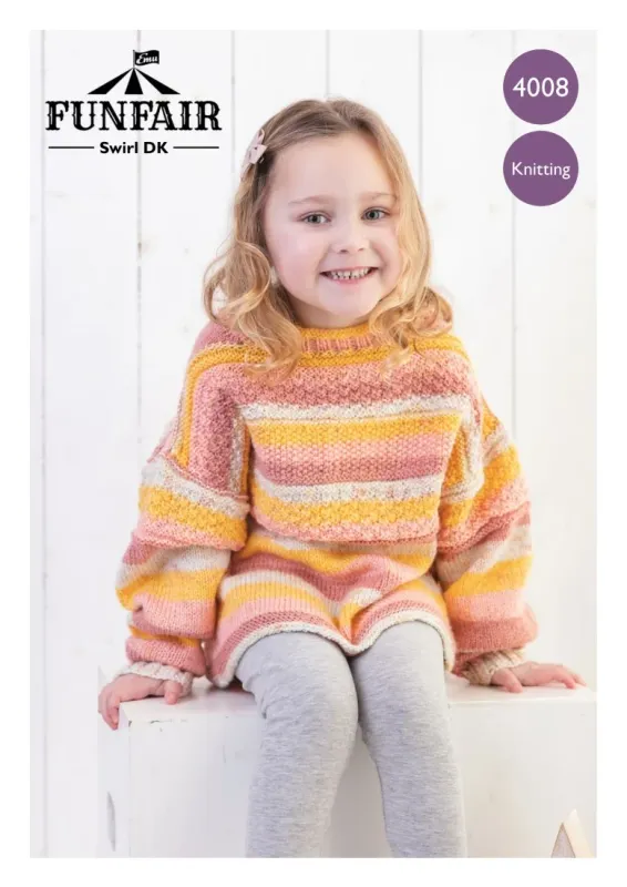 Emu Funfair Swirl DK Child's Striped Guernsey Sweater 4008 Knitting Pattern 3 to 6 Years