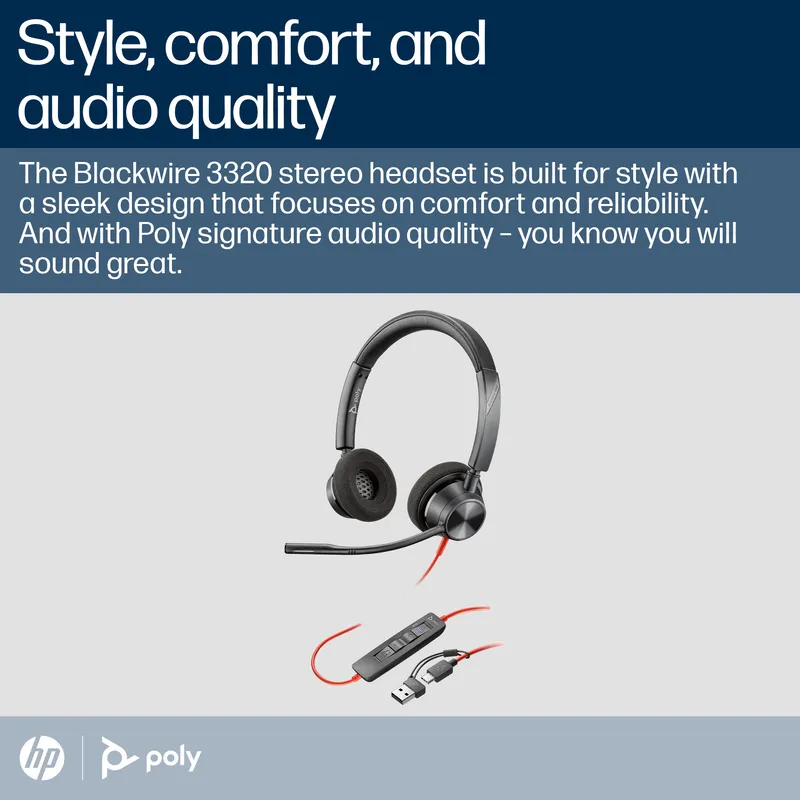 HP Poly Blackwire 3320 Stereo Microsoft Teams Certified USB-C Headset