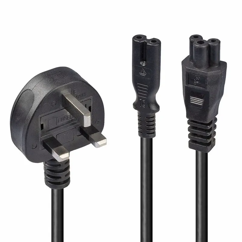 Lindy 2.5m UK 3 Pin Plug to IEC C5 & IEC C7 Splitter Extension Cable Black